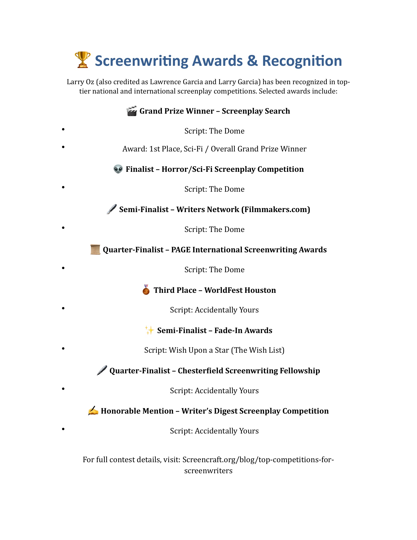 Screenwriting Awards